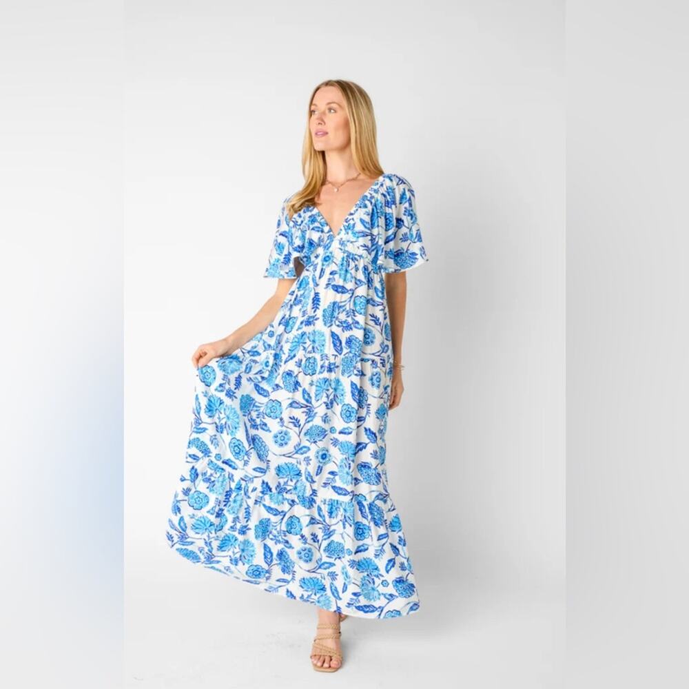 Lalavon Vestique Blue Floral Peachy Keen Dress Size S NWT